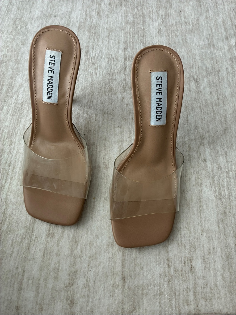 Steve Madden Clear Strap Slide Mules in Tan